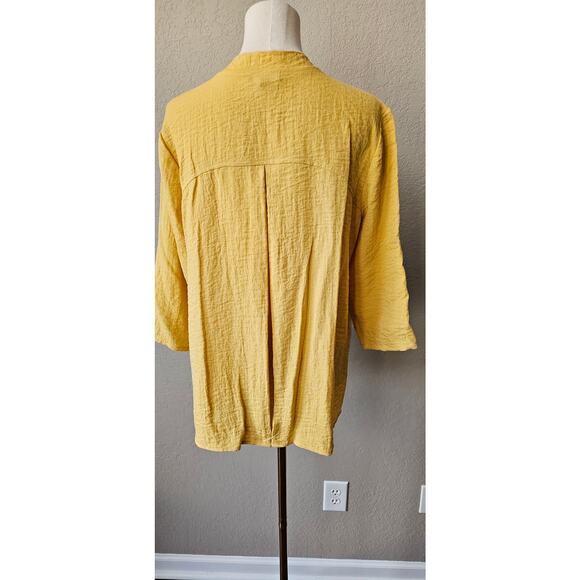 Habitat Mustard Yellow Gauzy 3/4 Sleeve Unusual Button Tunic Jackets Sz‎ Small - Picture 5 of 8